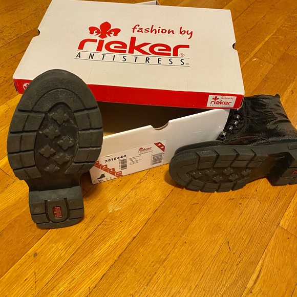 Rieker Women's Shiny Black Combat Boots - Picture 10 of 11